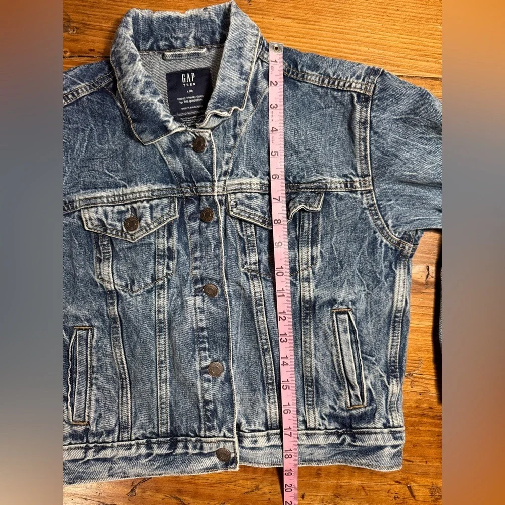 Gap Girls Teen Medium Wash Oversized Denim Jacket relaxed fit 100% cotton L (10)